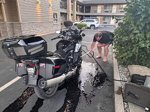 2025_07_0133 Cleaning the bikes, John Day, Oregon, July 2025