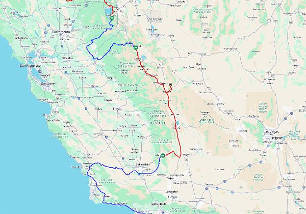 California In California we shall ride north up the Sierra Mountains enjoying: Hwy 101 to 58 and Caliente-Bodfish to Lake Isabella...