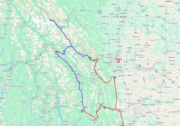 Alberta and British Columbia Going further north we'll ride across the border into Canada. In Alberta we'll stay in Waterton National Park, and then...
