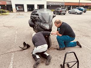 2024_05_0253 Unscheduled front tire change on Damian's bike, Madison, Tennessee, May 2024