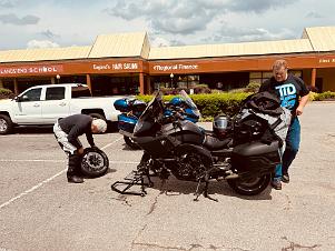 2024_05_0255 Unscheduled front tire change on Damian's bike, Madison, Tennessee, May 2024
